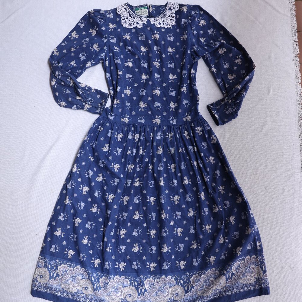 Vintage 80s Anne Marie by Les Olivades French Provencal Print Dress Size 10
